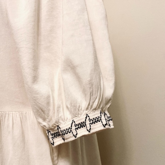 2/$30 Old Navy Cream Smocked Embroidered Short Puff Sleeves Tiered Mini Dress S - Picture 5 of 16